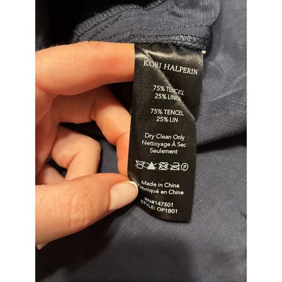 kobi halperin Solid navy Blue marni long sleeve button down Linen Top Large - Picture 5 of 6